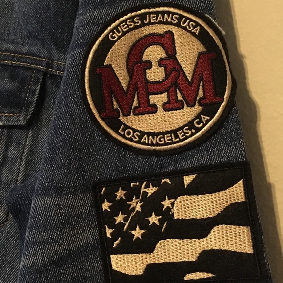 Mens Guess Jean Jacket Distressed Patches Denim - Picture 5 of 8